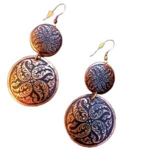 Vintage bronze boho earrings etched bohemian global shabby chic folk rustic